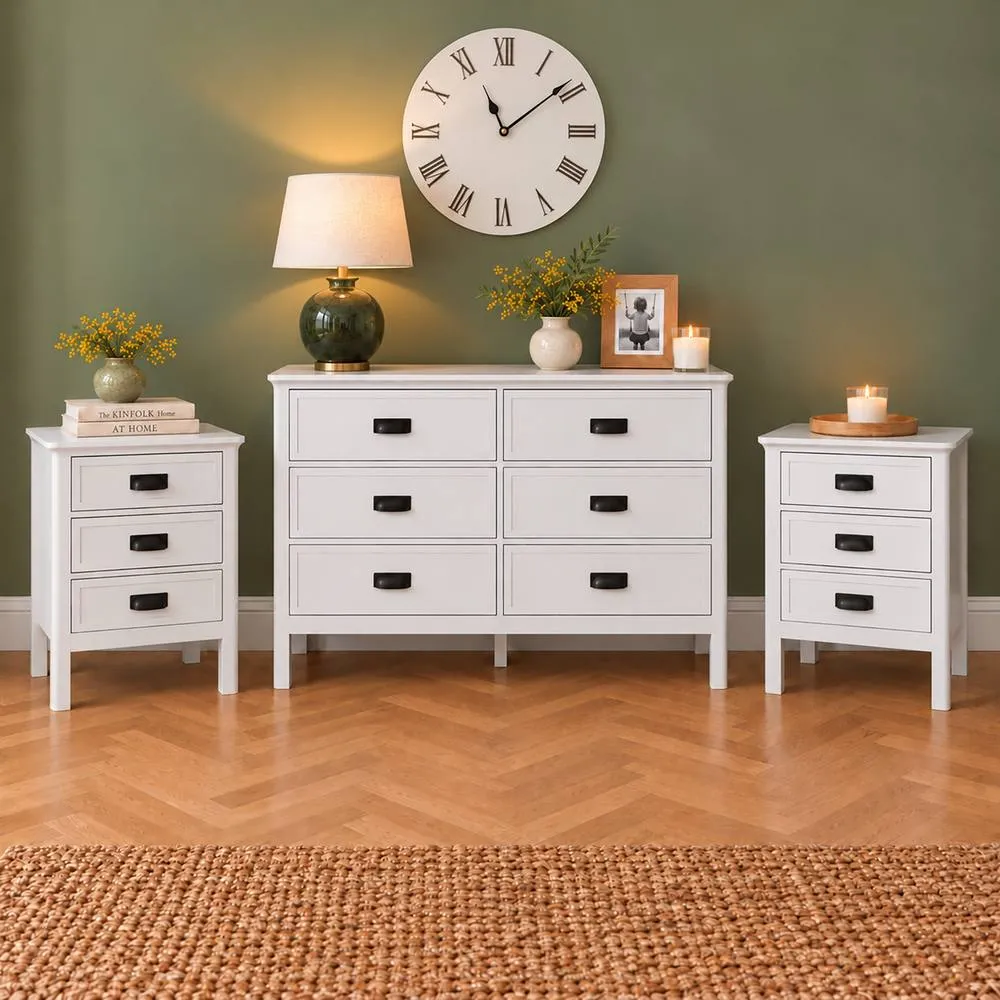 Melody Maison Chest & Pair of Bedside Tables - Lawrence White Ivory Range