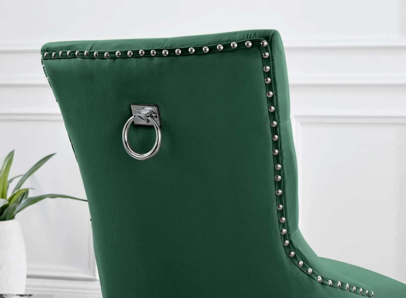 FurnitureboxUK Set of 2 Belgravia Deep Padded Soft Velvet & Chrome Knockerback Dining Chairs With Black Powder Coated Legs in Green 5