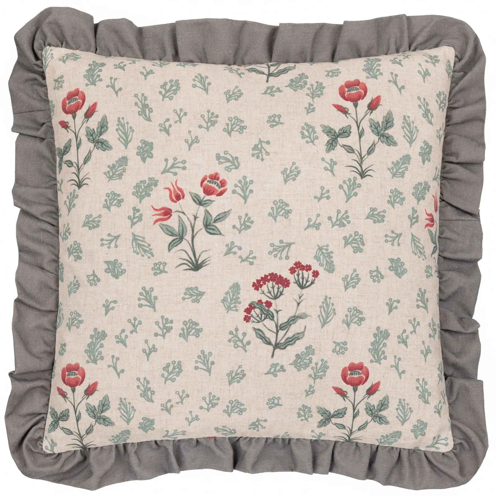 Paoletti Linen Renata Floral Printed Ruffle Cushion 2