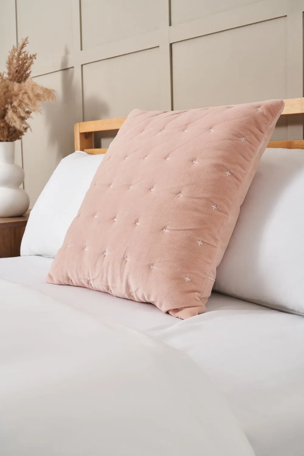 BHS Cross Stitch Quilted Cushion in Pink