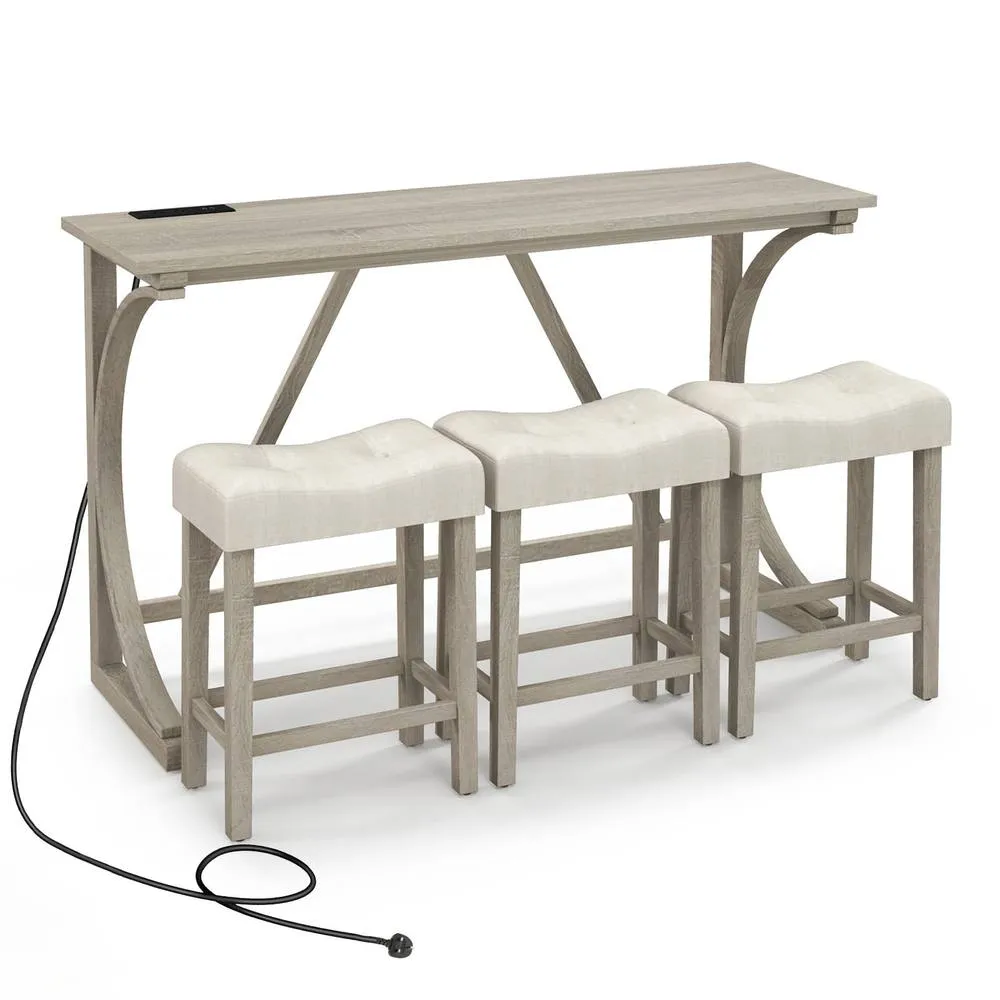 Costway 4-Piece Height Bistro Table & Saddle Seat Stools in Grey 4