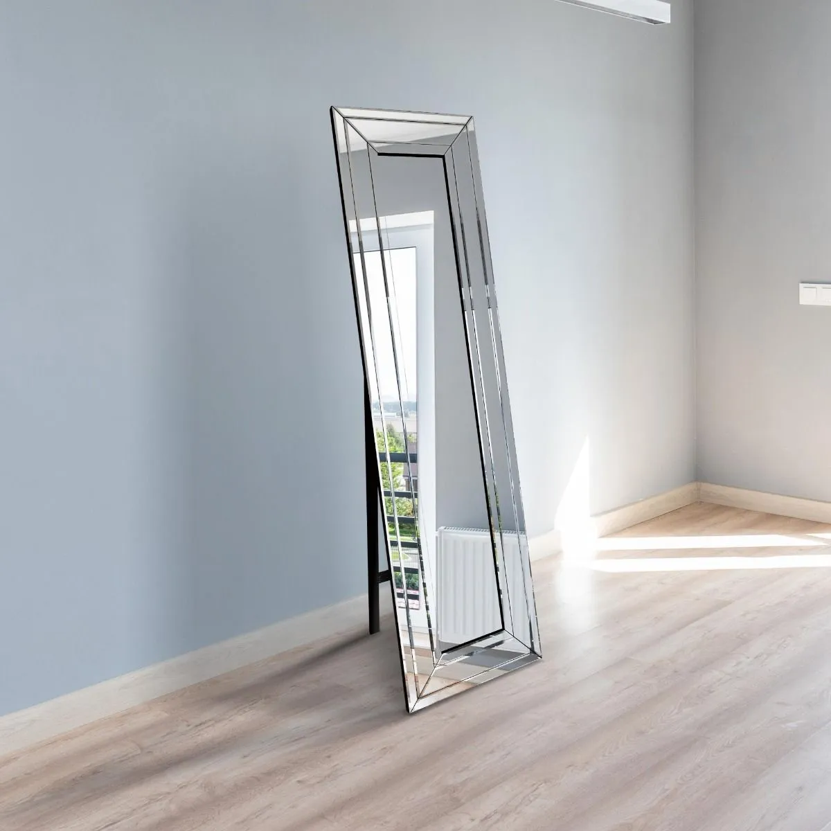 MirrorOutlet Triple Bevel Large Modern Venetian Cheval Mirror 5Ft X 1Ft3 150X40cm in Silver 3
