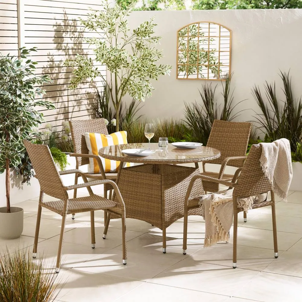 FurnitureboxUK Antigua Rattan 4 Seat Round Table Garden Dining Set in Beige 1