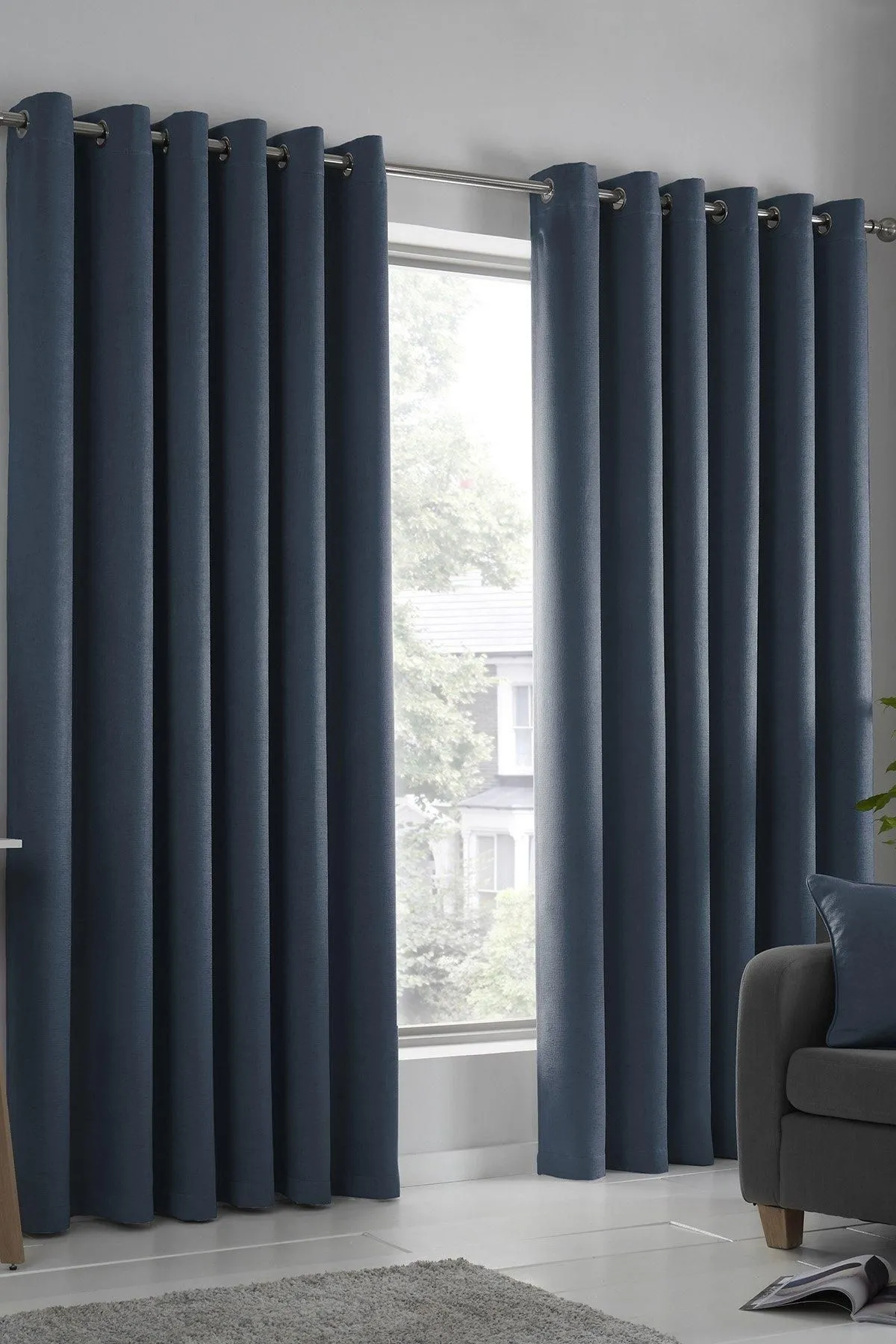 Fusion 'Strata' Triple-Woven Dimout Eyelet Curtains in Navy 1