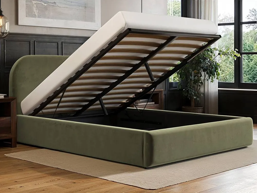 Flair Alba Ottoman Bed Khaki Green Velvet 3