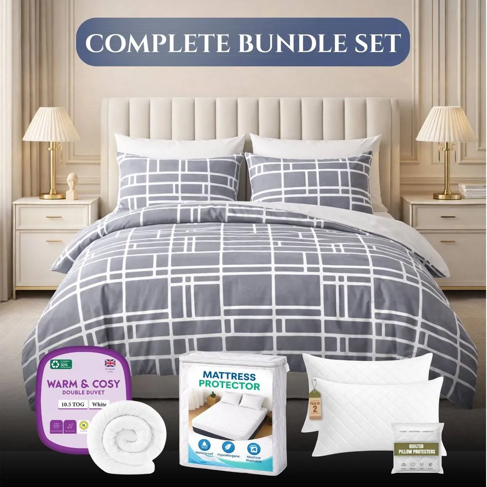 Grace Bricks Brushed Microfiber Bedding Bundle Set Ultrasoft Hypoallergenic in Grey