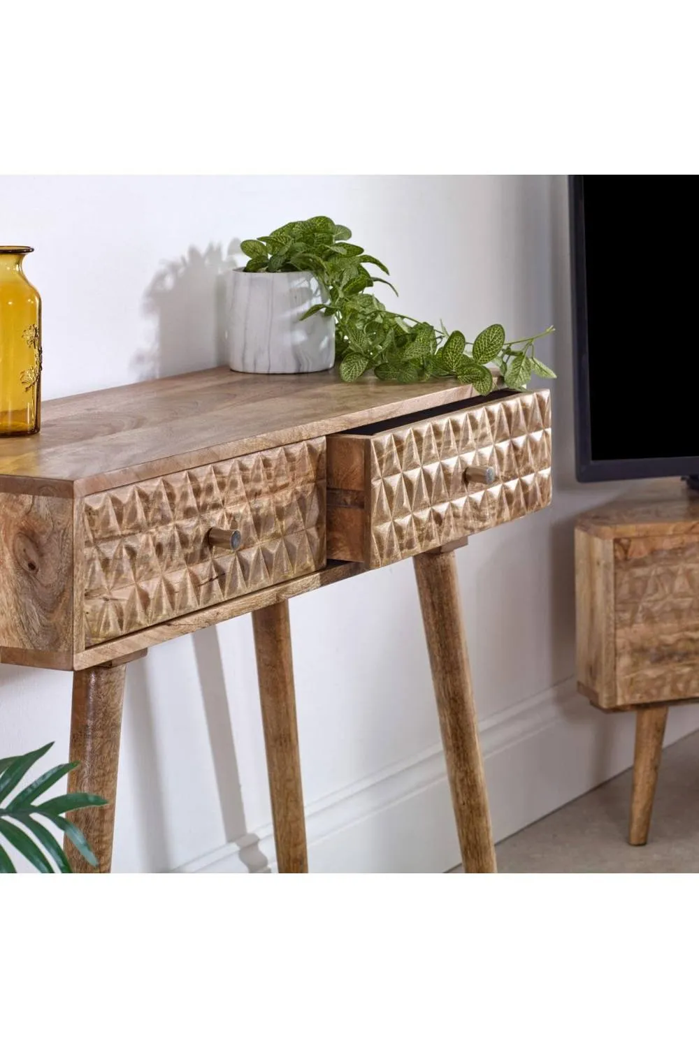 IH Design Cliddesden Solid Mango Wood Console Table with 2 Drawers in Natural 5