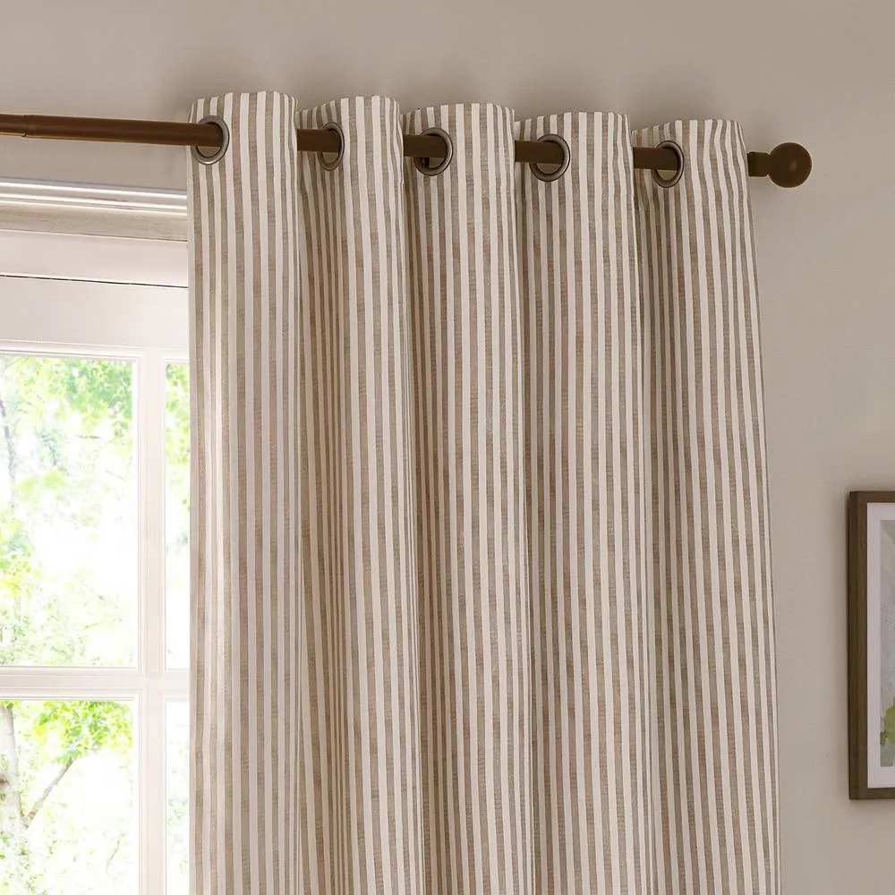 Yard Hebden Striped 100% Cotton Lined Eyelet Curtain Pair in Natural 4