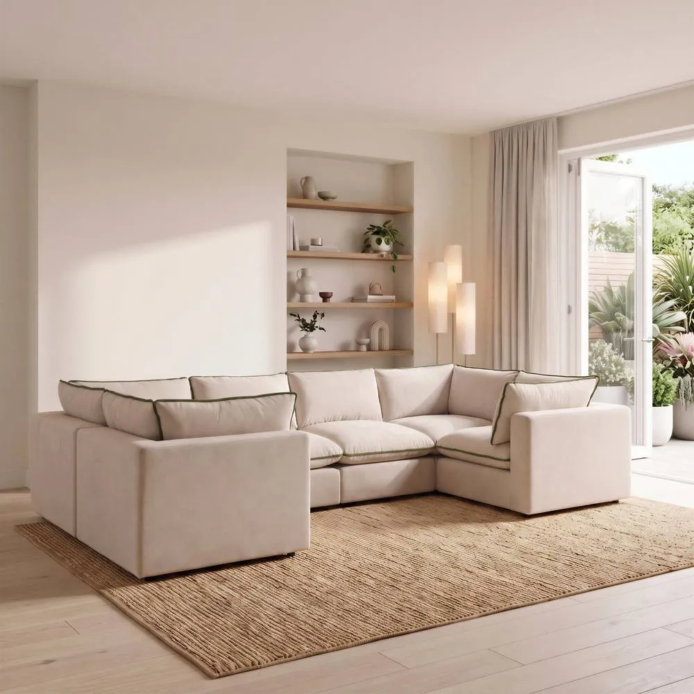 FurnitureboxUK Echo Linen-Look Fabric 5 Seater U-Shaped Modular Corner Sofa 1