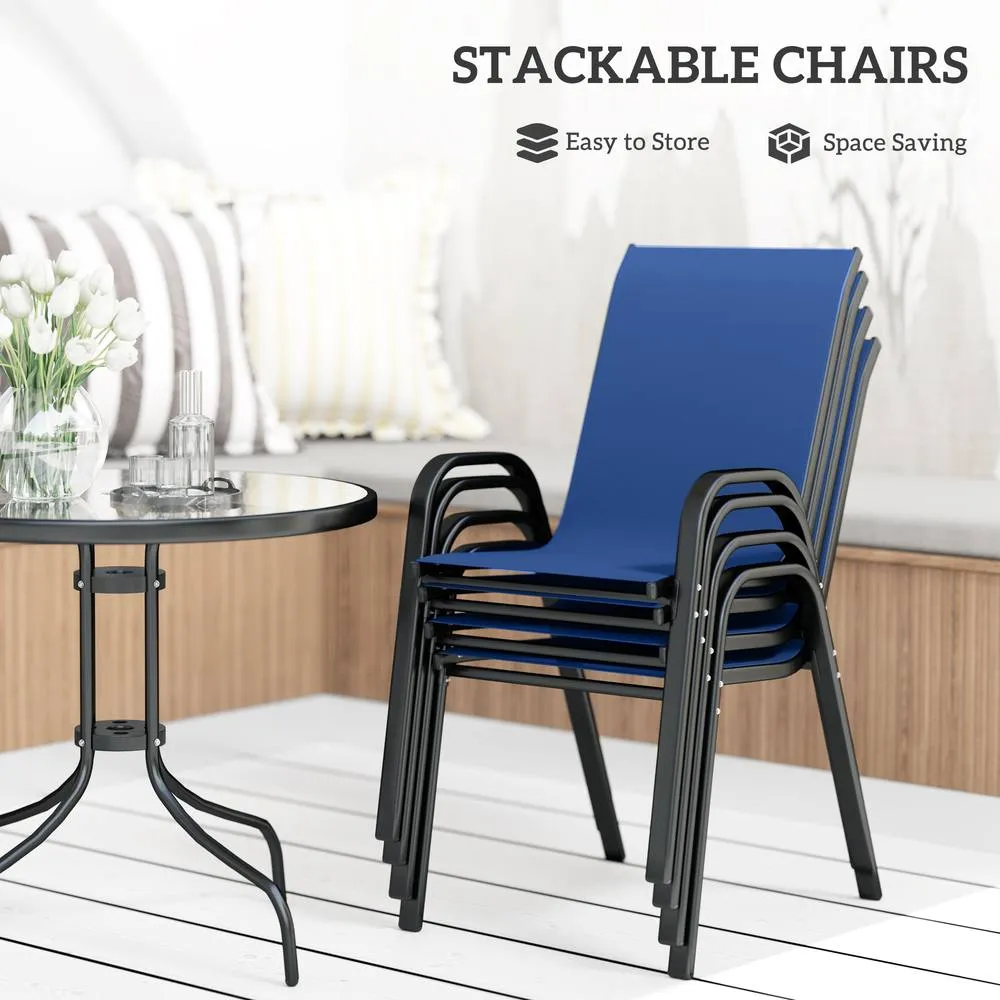 OUTSUNNY 5 PCs Garden Furniture Set, Round Table & Stackable Chairs, Blue in Dark Blue 4