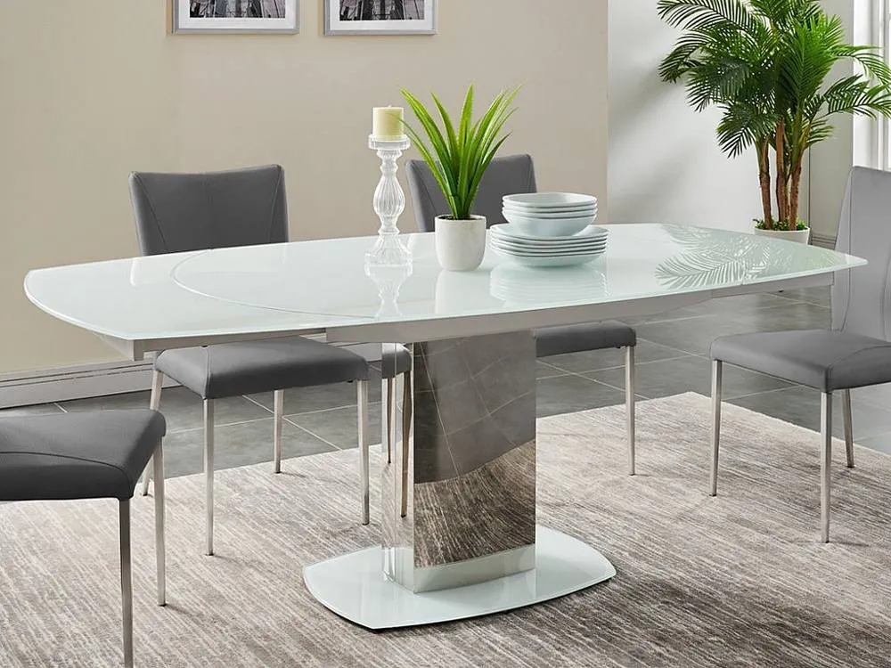 Vente-unique Extendable Dining Table - Tempered Glass & Metal - 6 To 8 Seats in White 4