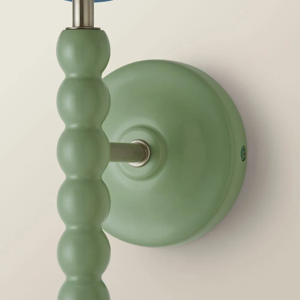 ValueLights Bobbins Sage Green Wall Light with Linen Trim Lamp Shade & LED Bulb in Pale Blue 5