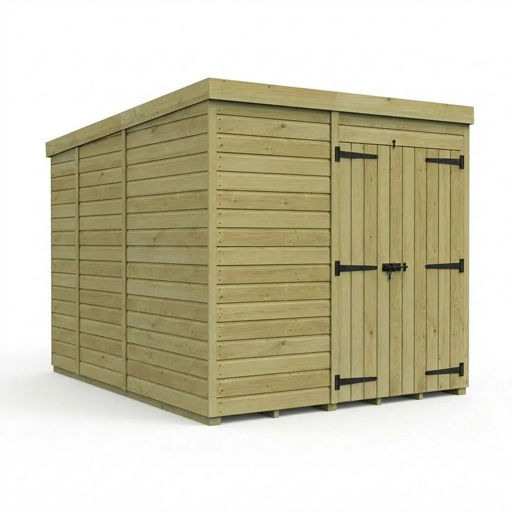 Buttercup Farm 7ft x 9ft Pent Garden Shed Double Door No Windows - Timber in Brown