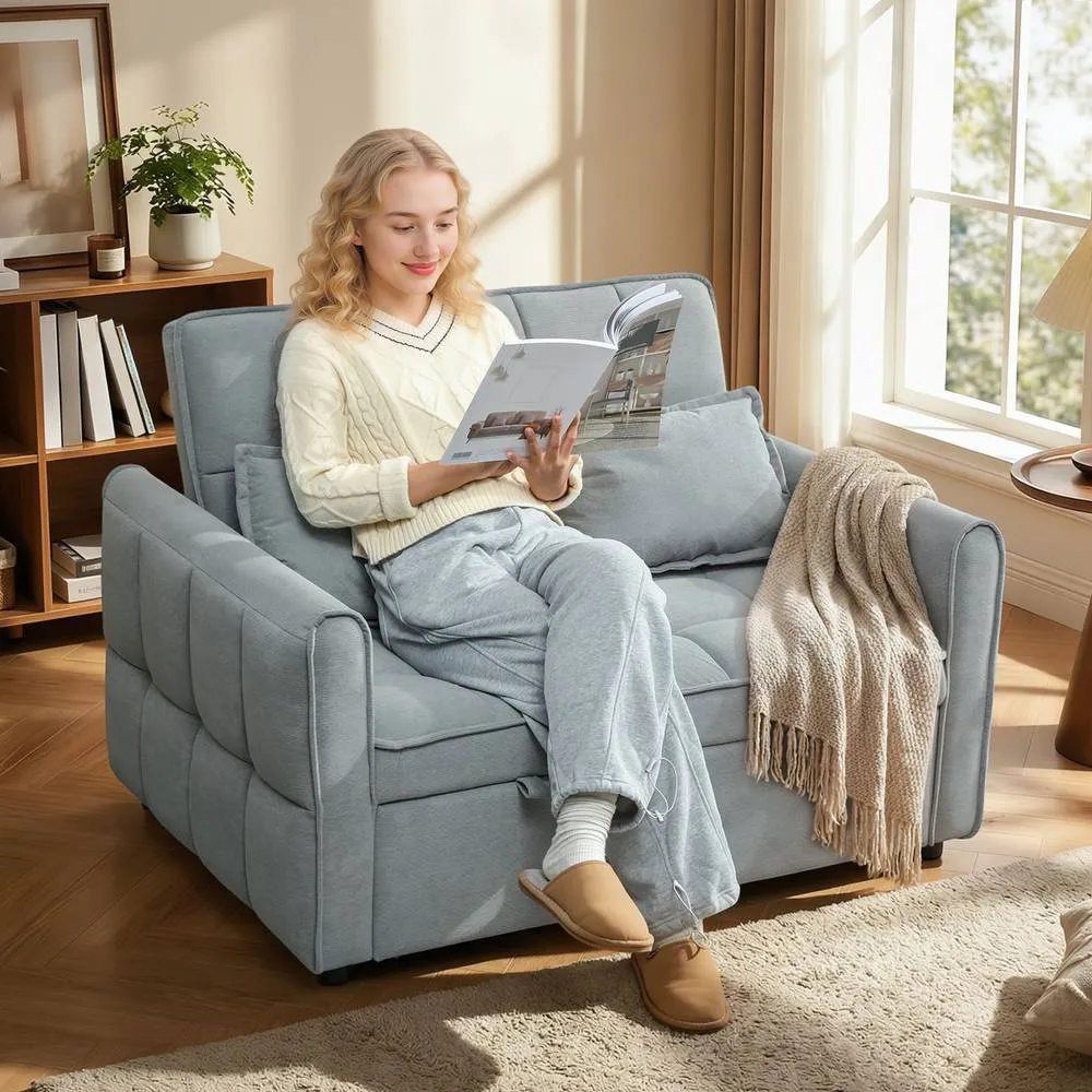 HOMCOM 2 Seater Sofa Bed, 3-in-1 Sleeper Sofa with Adjustable Backrest in Grey