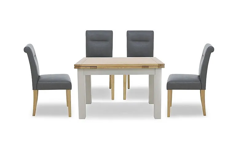 Lewis Large Draw Leaf Extending Dining Table and 4 Roll Back Faux Leather Chairs - Dark Grey