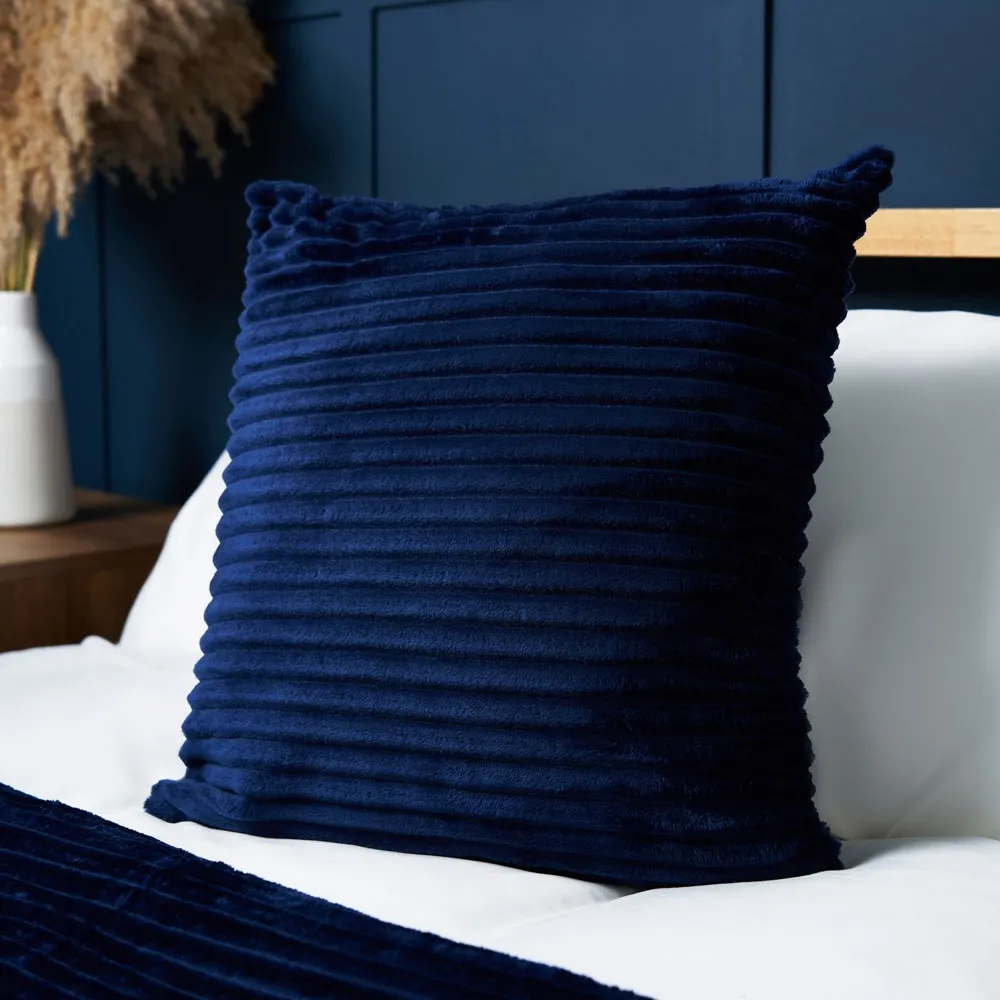 Luxury Ribbon Velvet Cushion, Navy 1