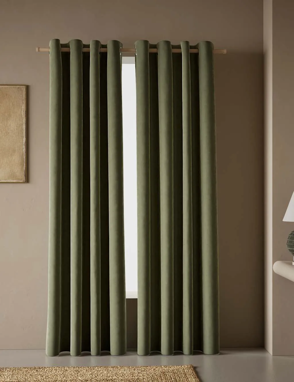 M&S Velvet Eyelet Curtains Khaki