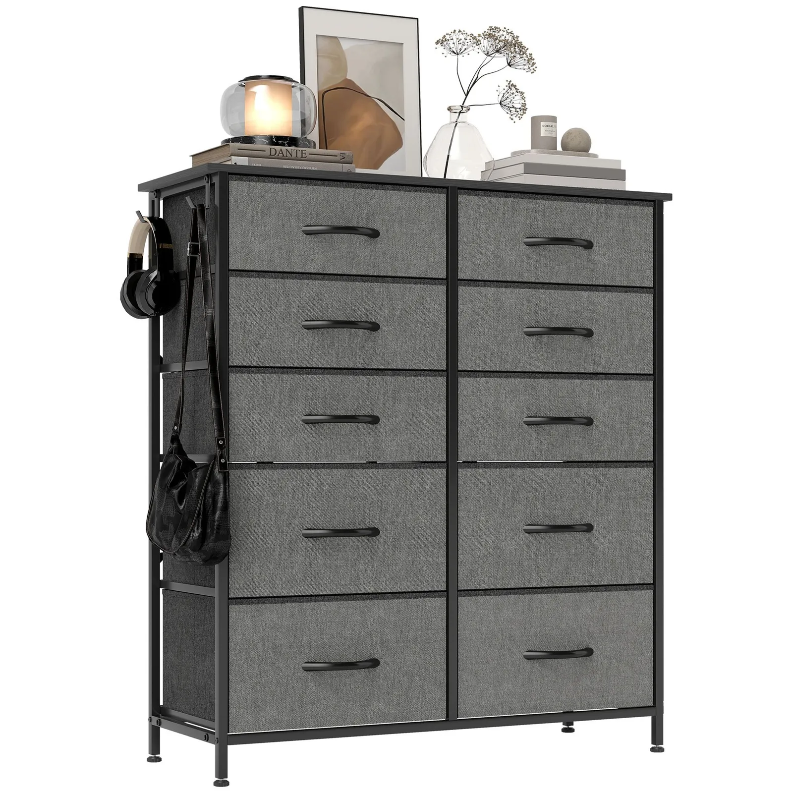 HOMCOM Fabric Chest of Drawers, Drawer Dresser for Bedroom in Dark Grey 2