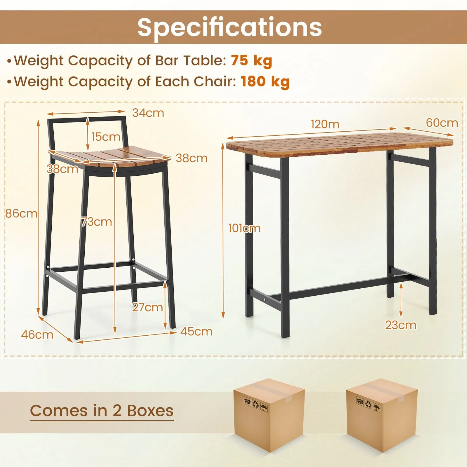 Costway 5Pcs Acacia Wood Bar Table Set Outdoor Bar Height Table & Chairs in Natural 2