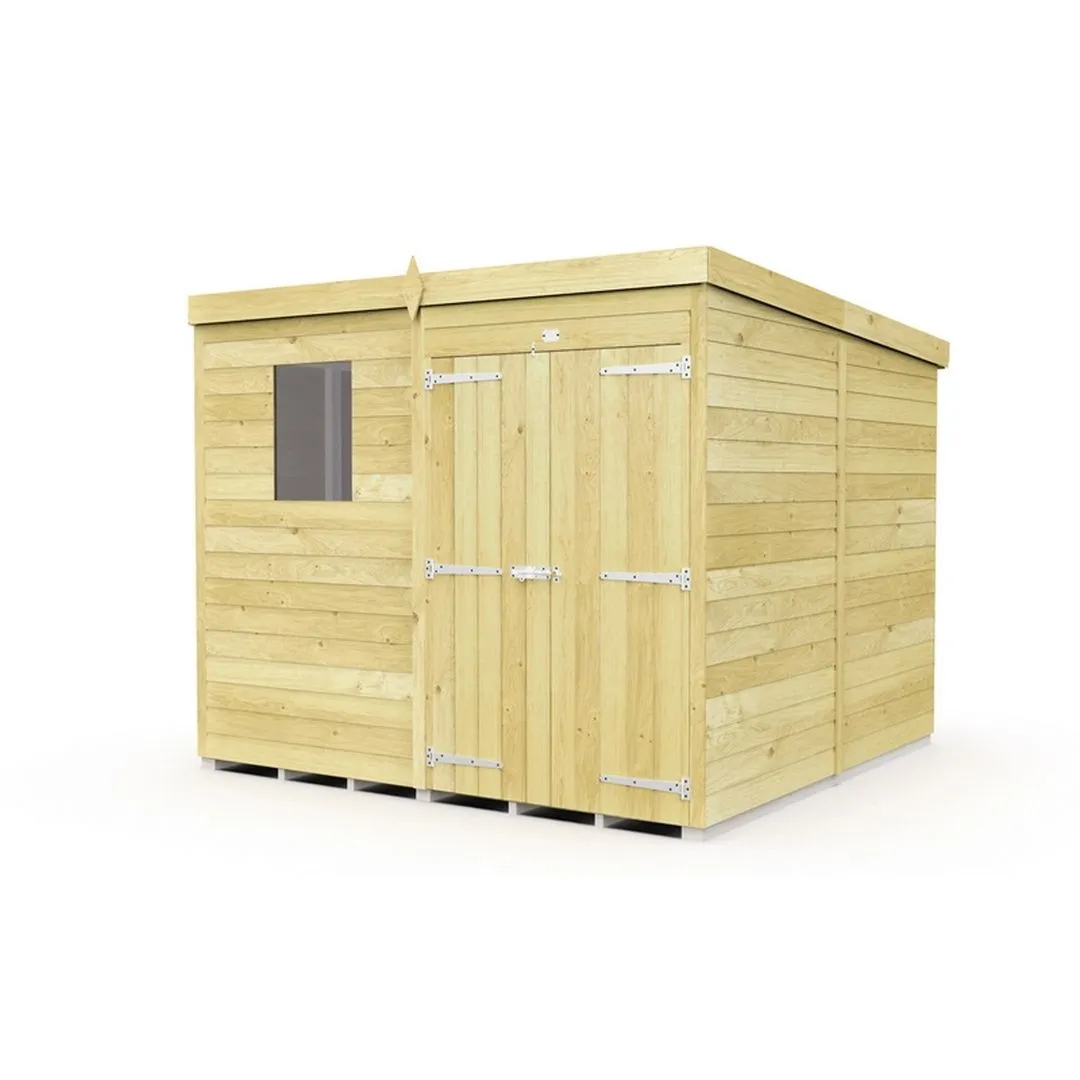 Buttercup Farm 7 x 8 Feet Pent Shed - Double Door W/ Windows - L231 x W214 x H201 cm in Brown