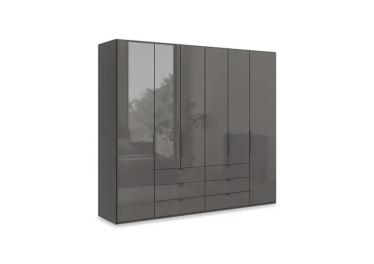 Amara 250cm 6 Door Bifold Combi Wardrobe with Glass Doors and Drawers - Lava
