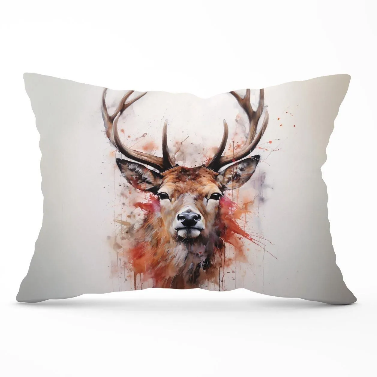 Warren Reed - Designer Watercolour Splashart Stag Face Cushions in Brown