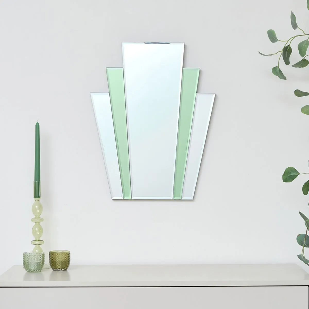 Melody Maison Art Deco Green Glass Fan Wall Mirror - 50cm X 40cm