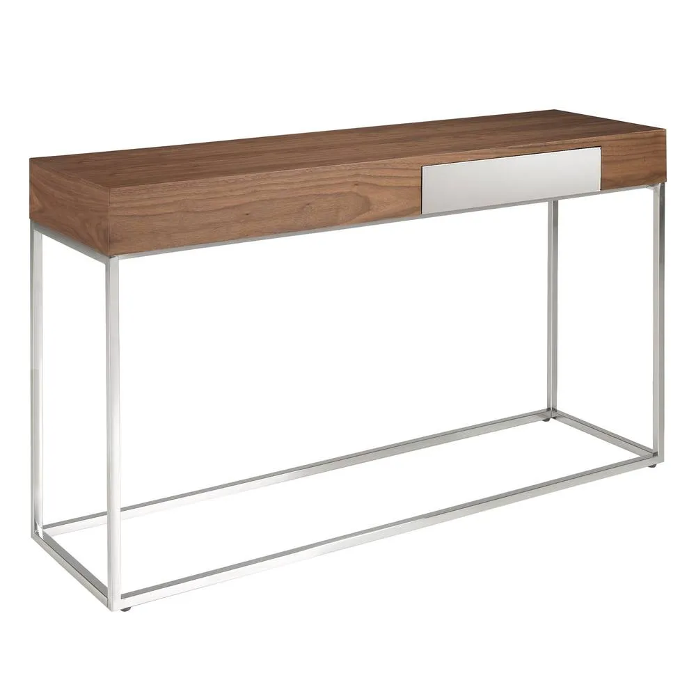 Angel Cerda Walnut-Veneer Console Table with Chrome Legs in Brown