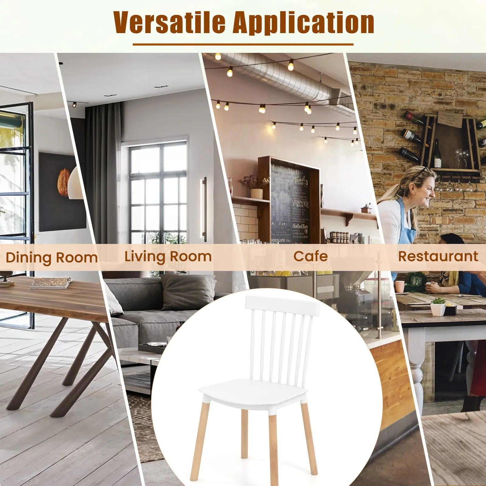 Costway Set of 4 Windsor Dining Chairs Kitchen Armless Side Chairs-White in White 6