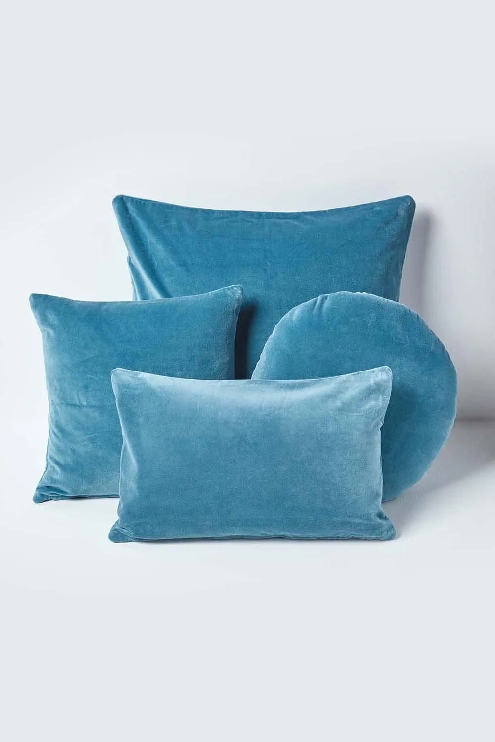 Homescapes Velvet Cushion Cover 100% Cotton, Soft & Machine Washable in Blue 5