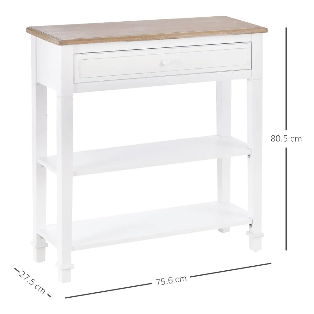 HOMCOM White Console Table Hallway Side Desk with Drawer 2 Shelves Worktop 3