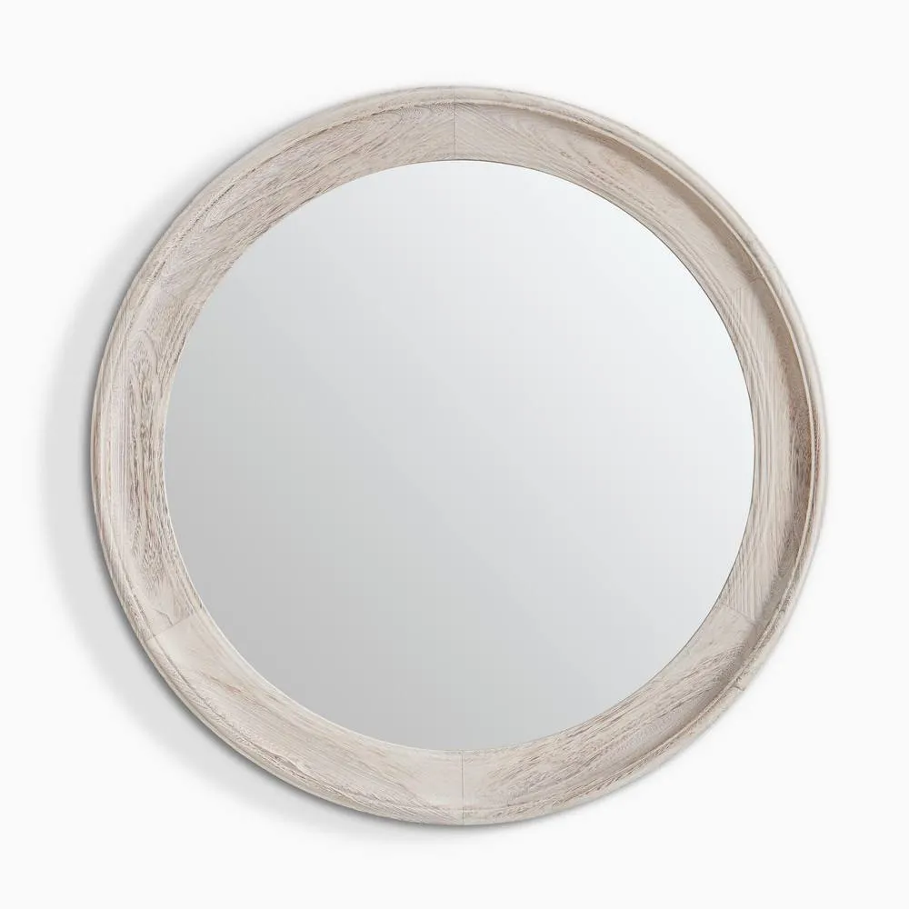 FurnitureboxUK Rebecca Oak Wood Medium 80x80cm Round Wall Mirror in White 3