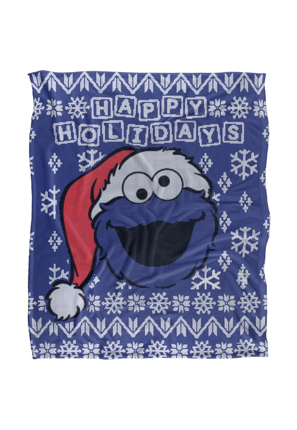 Sesame Street Cookie Monster Ugly Christmas Sweater Silky Touch Super Soft Throw Blanket 152 X 127 cm in White
