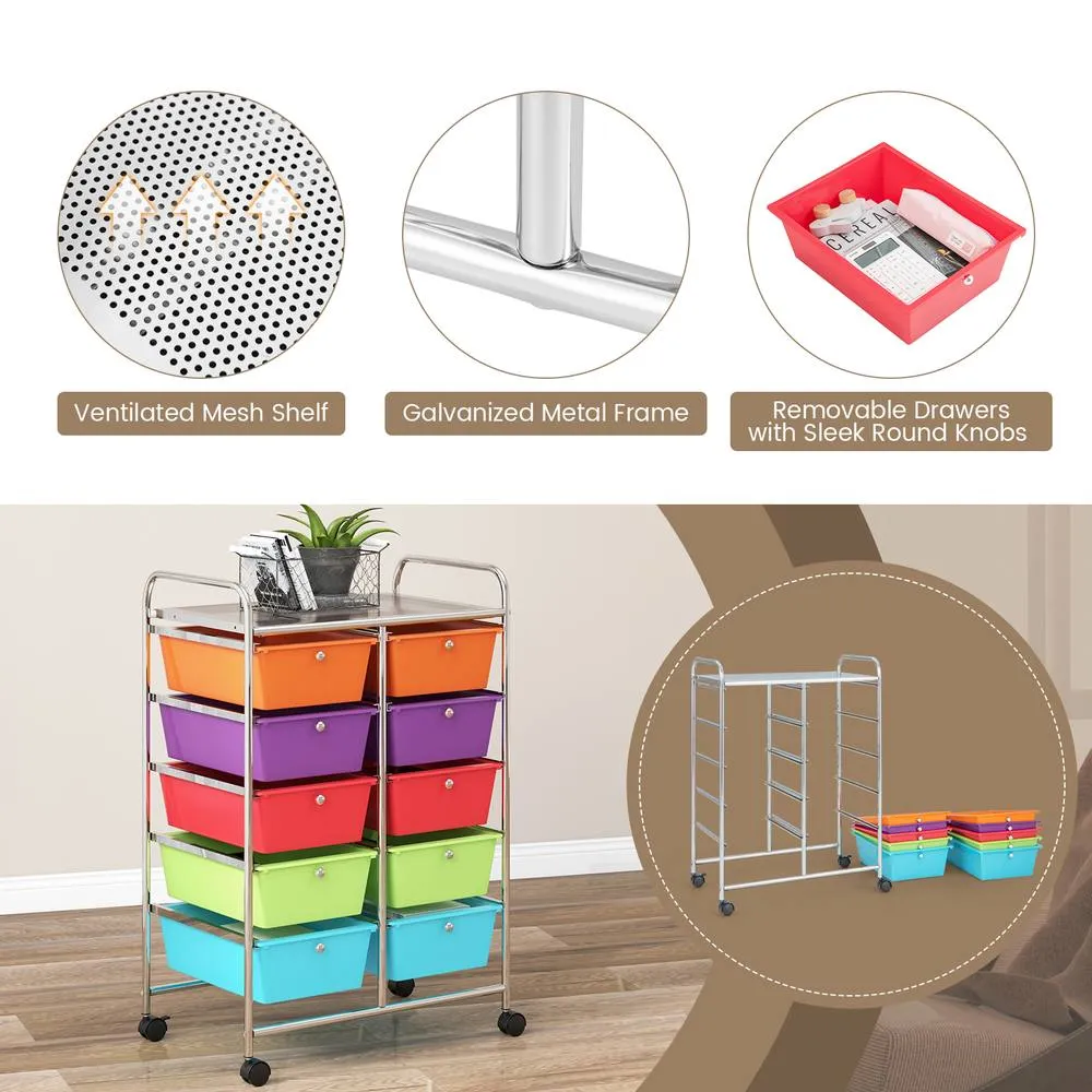 Costway 10 Drawers Storage Trolley Mobile Rolling Utility Cart Home Office Organizer 3