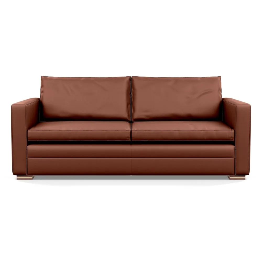 Heal's Palermo 3 Seater Sofa Leather Grain Dark Brown 068 Brass and Walnut Feet 1