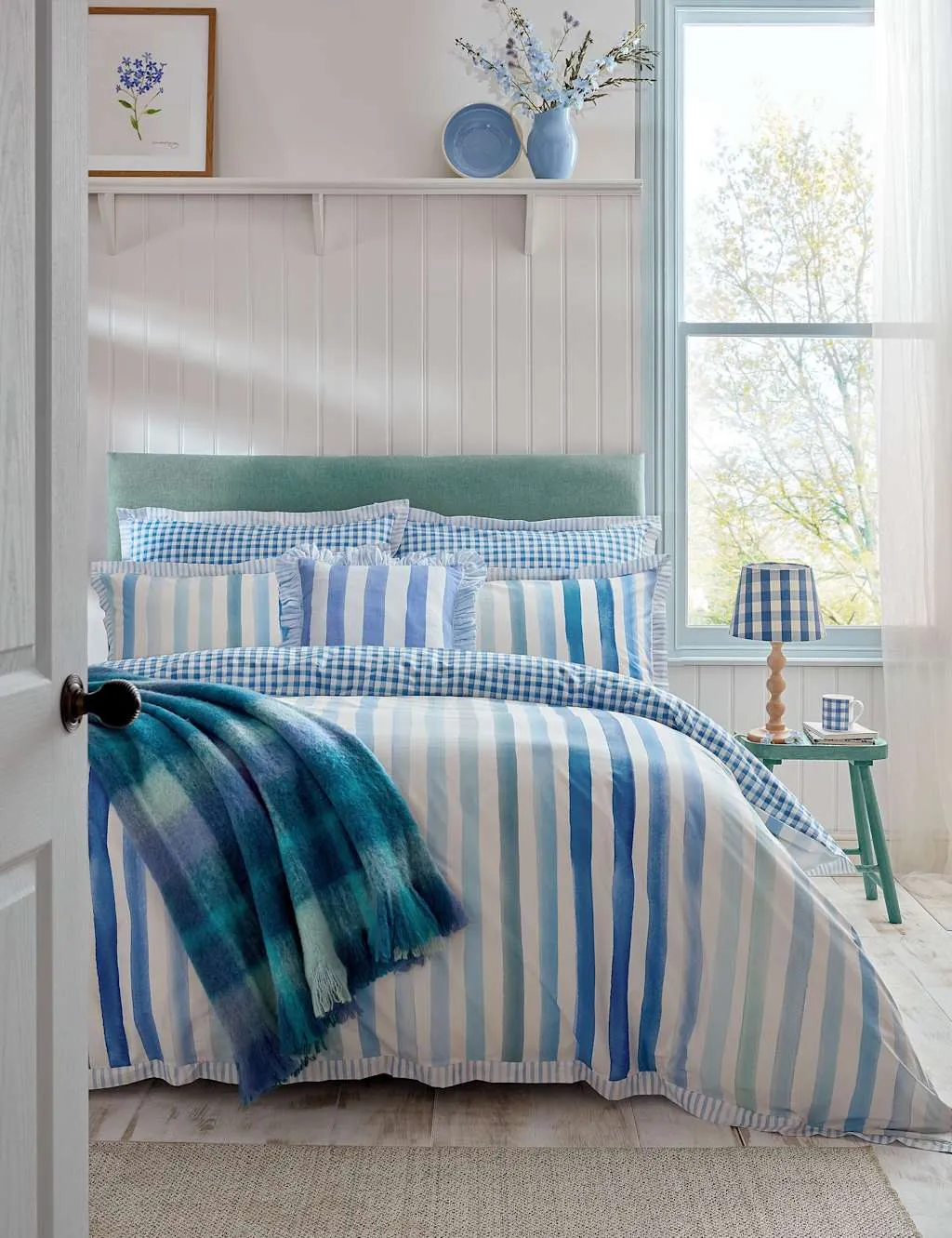Bluebellgray Pure Cotton Sunday Stripe Bedding Set Blue Mix
