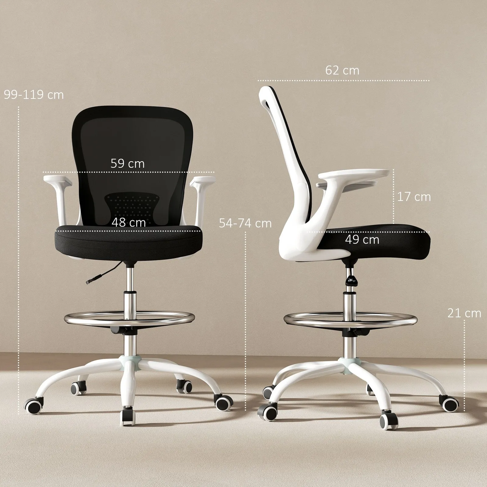 HOMCOM Mesh Draughtsman Chair, Ergonomic Drafting Chair in Black 3