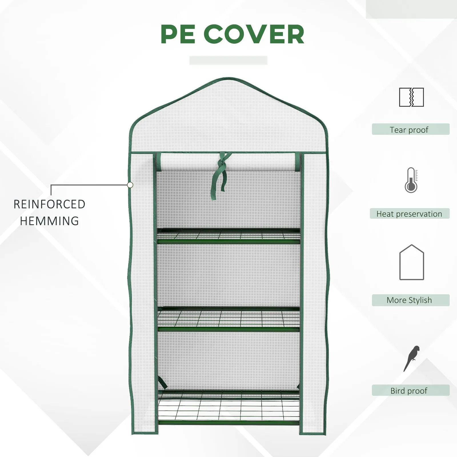 OUTSUNNY Portable Mini Greenhouse with Roll-up Door & Wire Shelves, White 4