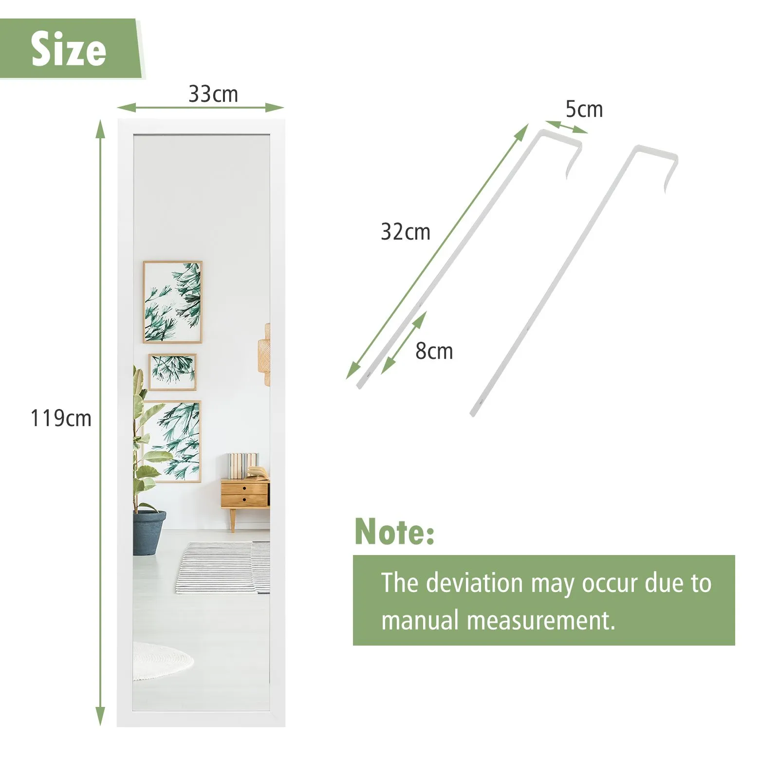 Costway Full Length Over the Door Mirror Bedroom Entryway Wall Hanging Full Body Mirror in White 2