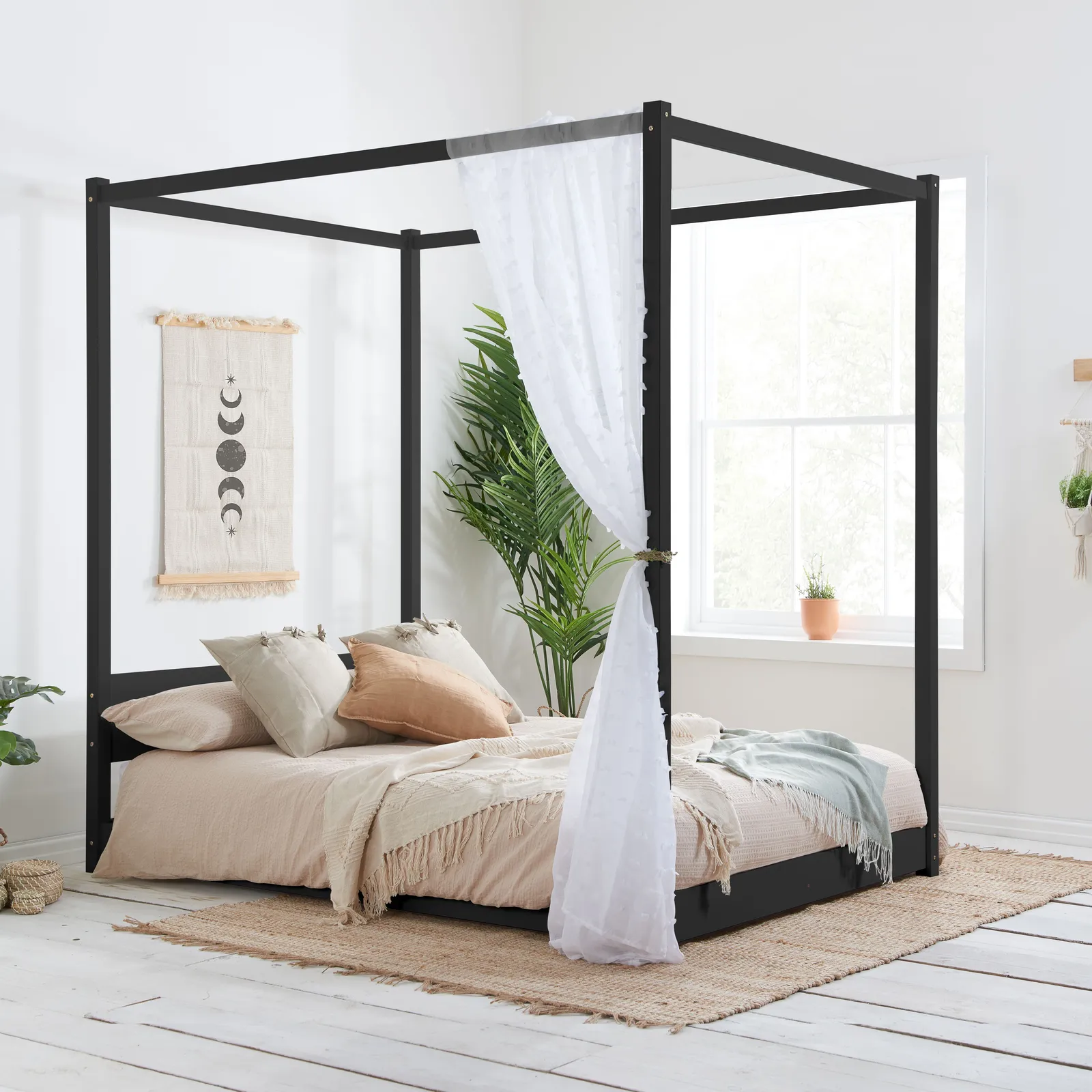 Birlea Four Poster Bed Frame Solid Wood 4 Poster Canopy Darwin in Black 1