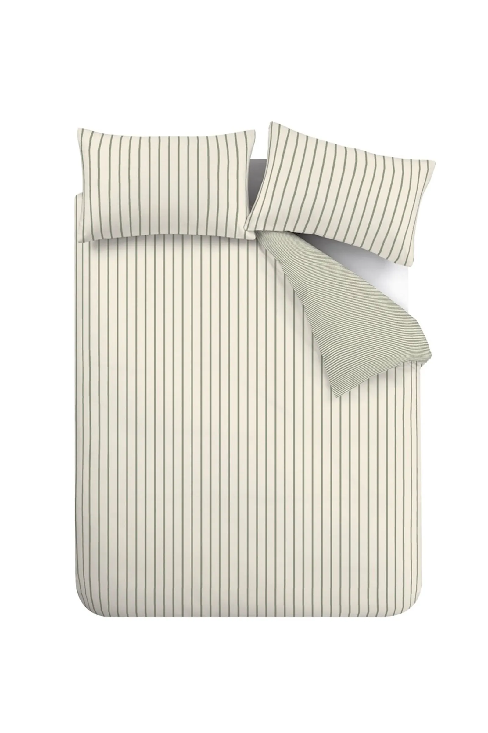 Bianca 'Hampton Stripe' 200 Thread Count Cotton Reversible Duvet Cover Set in Green 6
