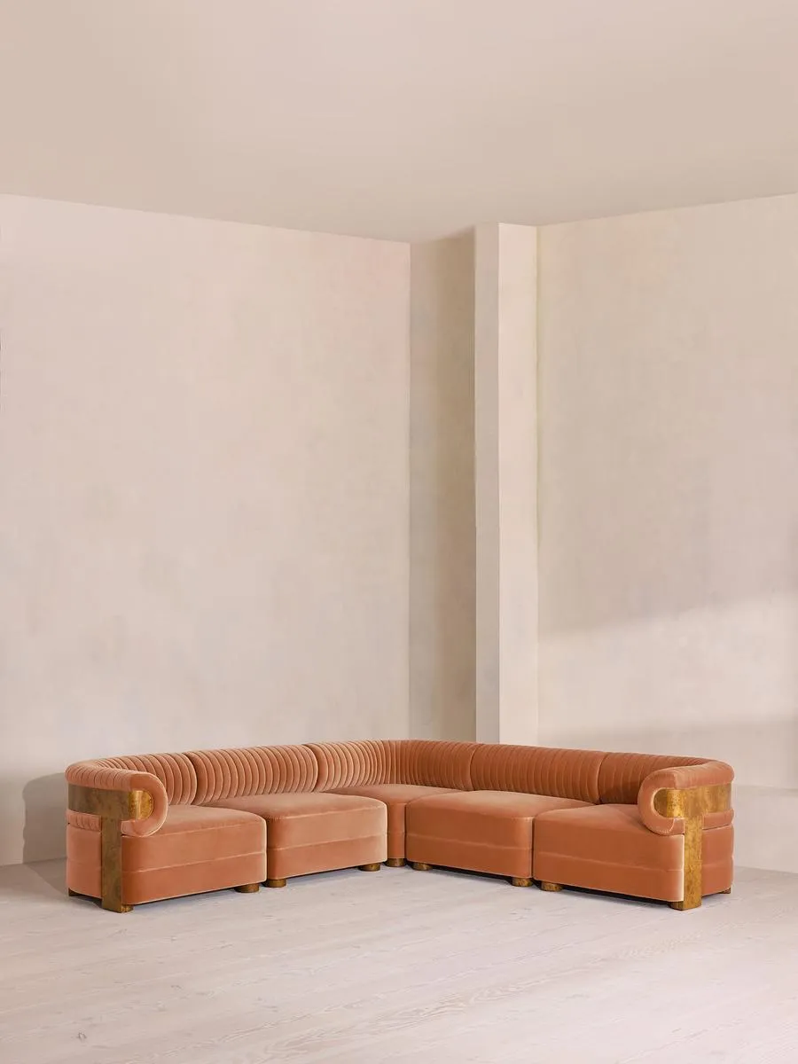 Caleb Modular Corner Sofa, Velvet, Antique Rose, Dark Burl