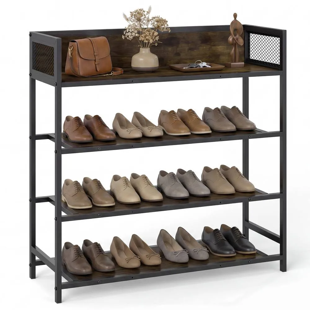 Costway Industrial Shoe Organizer with Metal Frame in Brown