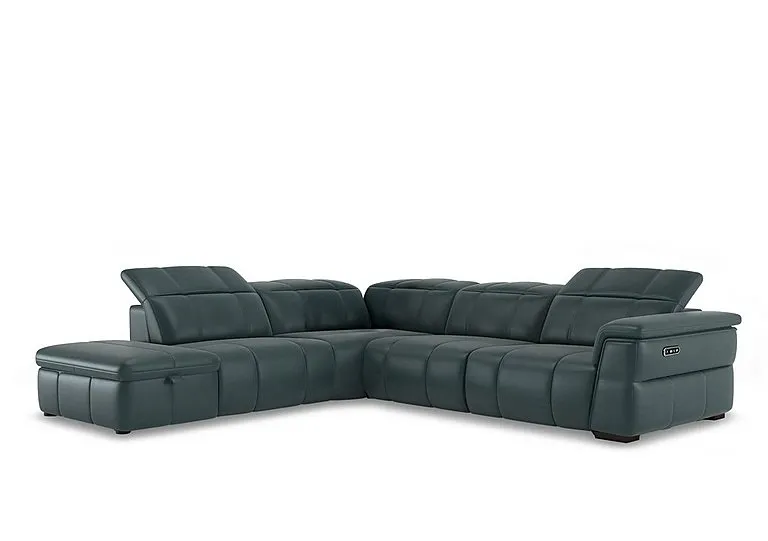 Inca NC Leather Power Recliner Left Hand Facing Corner Sofa with Power Headrests and Storage Chaise End - Peacock - Sofas and Armchairs - In Time for Christmas