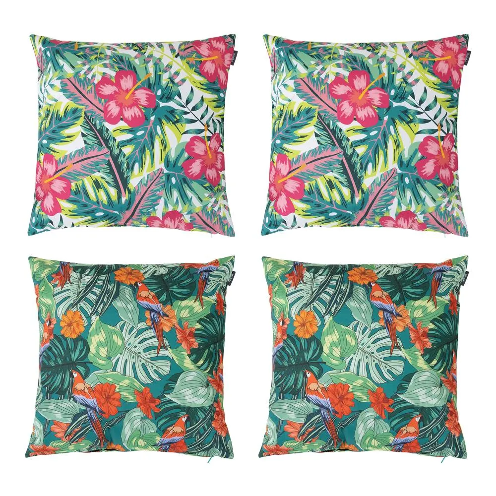 icon Indoor & Outdoor Tropical Print Waterproof Cushion, Parrot & Flower (4-Pack)