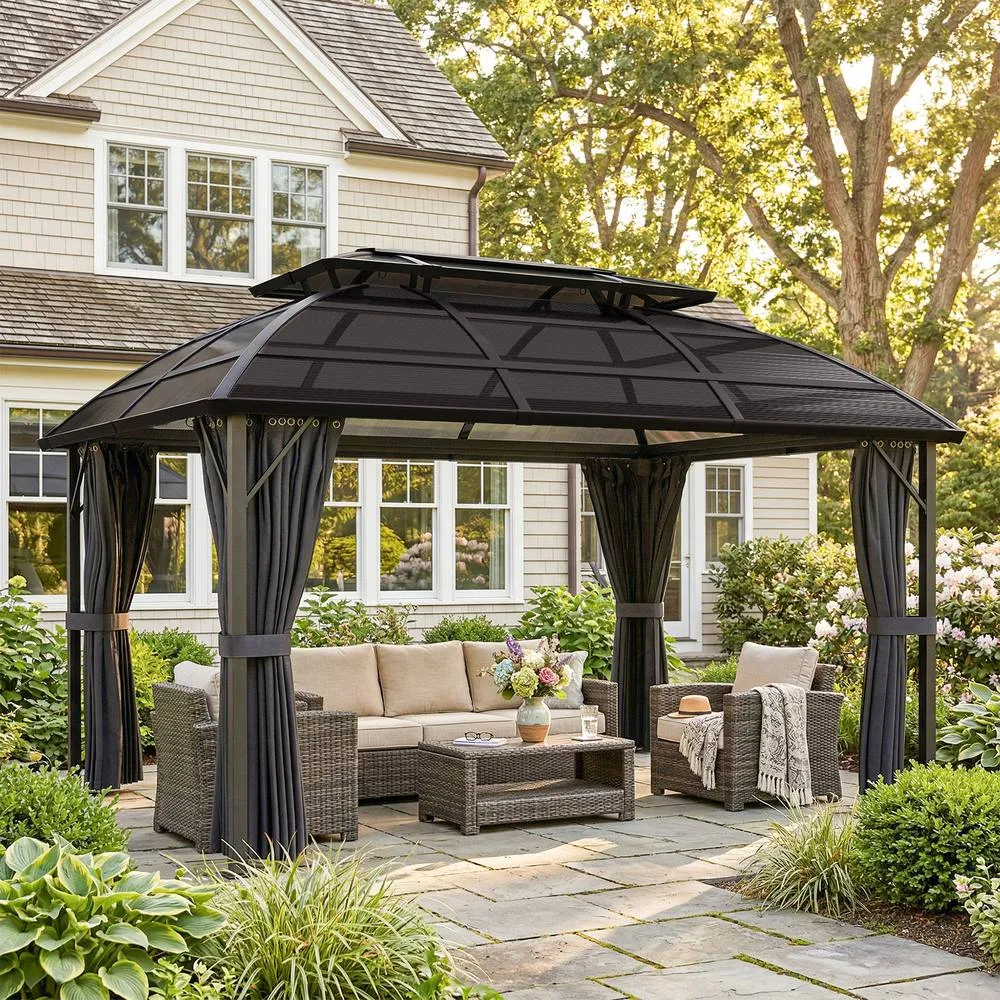 OUTSUNNY 4 x 3(m) Polycarbonate Gazebo for Lawn, Yard, Patio, Deck in Black