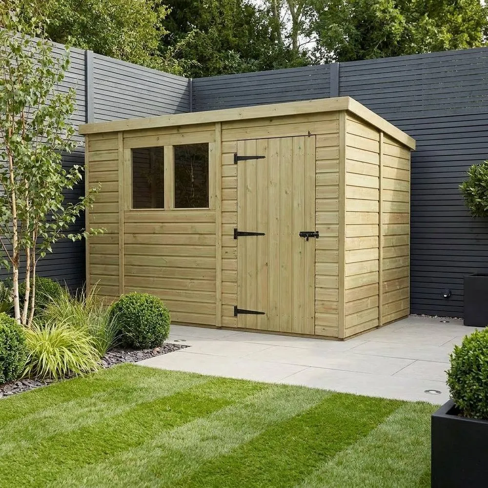 Buttercup Farm 11ft x 9ft Pent Garden Shed Single Door With Windows - Timber in Brown 2