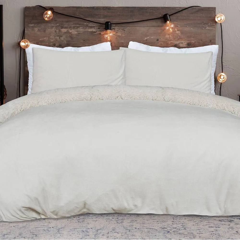 Smart Living Luxury Shaggy Faux Fur Fleece Reversible Duvet Cover with Pillowcases in Cream 2