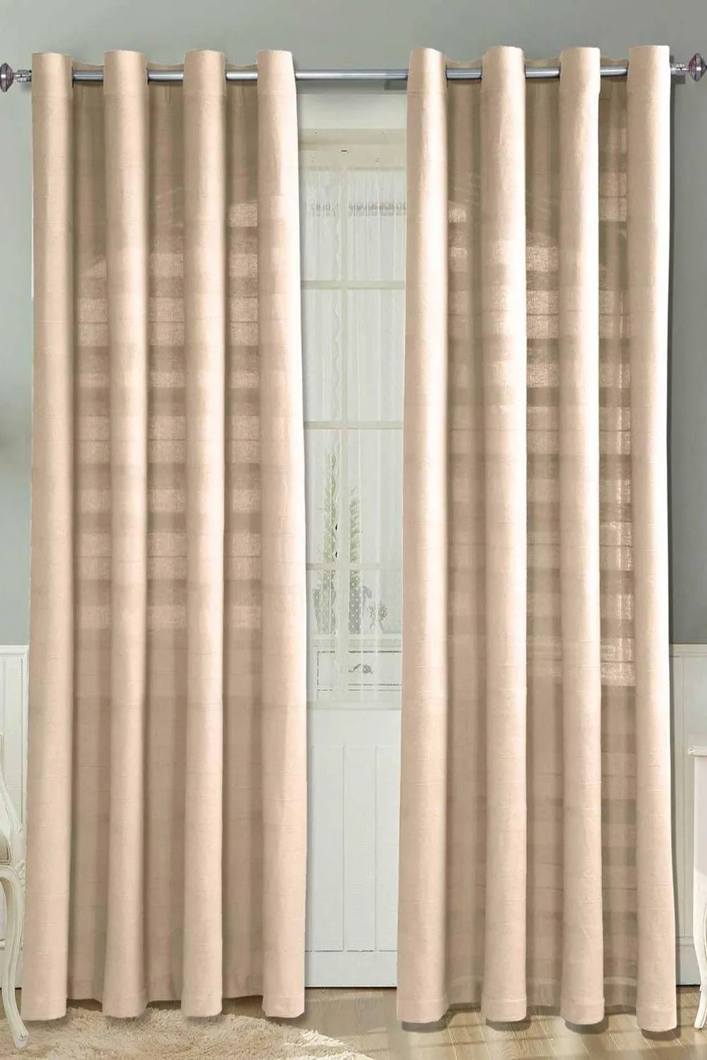 Homescapes Cotton Rajput Ribbed Curtain Pair in Natural 1