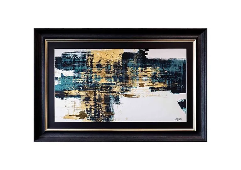 Teal and Gold Abstract Landscape Framed Picture
